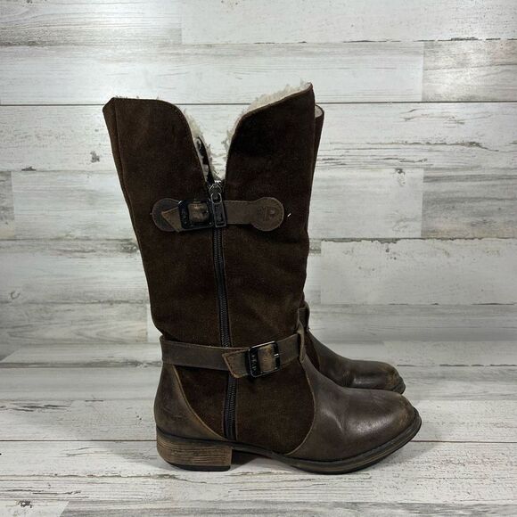 Pajar Womens Winter Boots Mid Calf Side Zip Brown Leather Lined Fur‎ 6/6.5 US - Picture 1 of 9